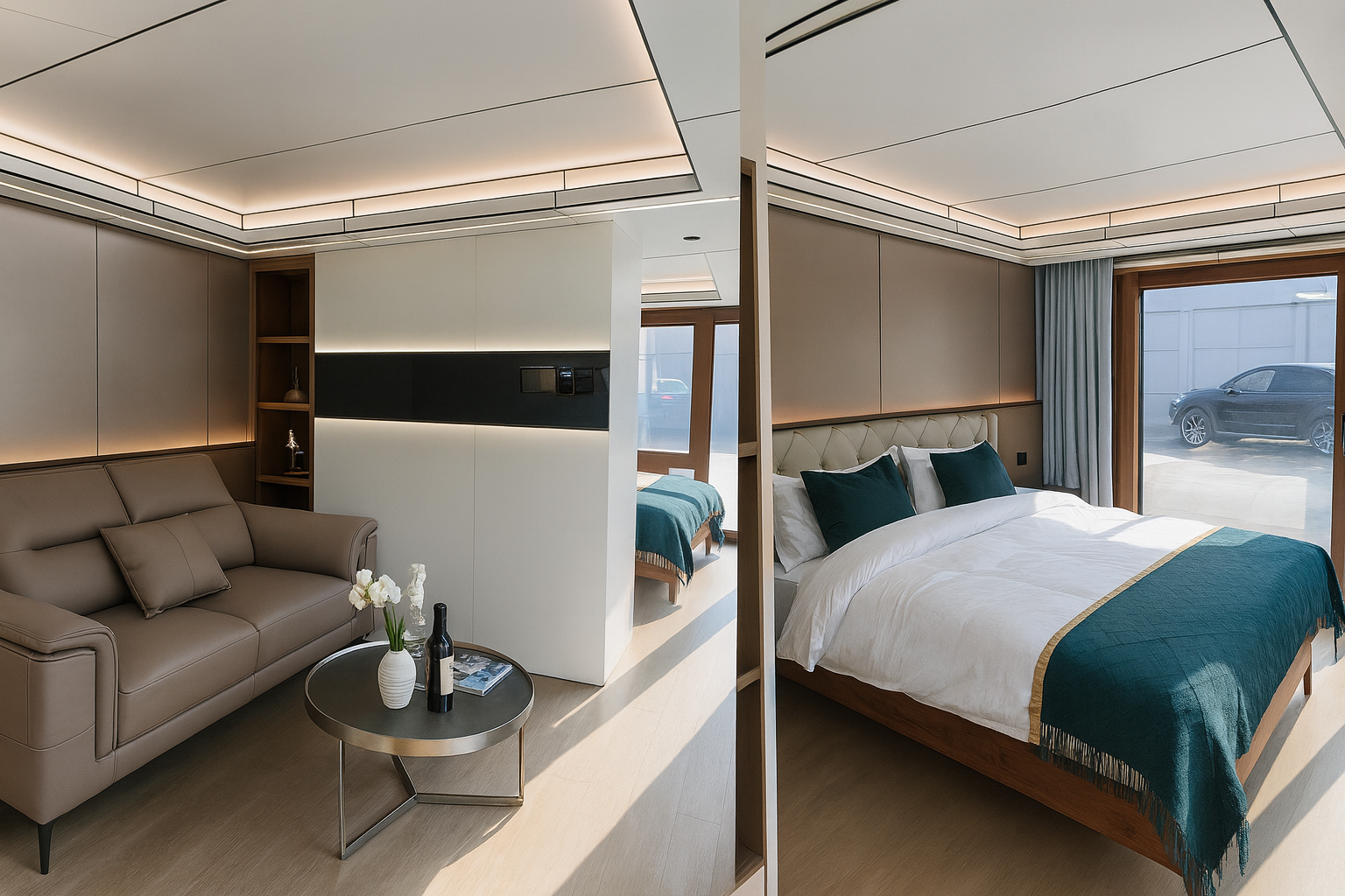 Интерьер капсульного дома Golden Bridge — санузел