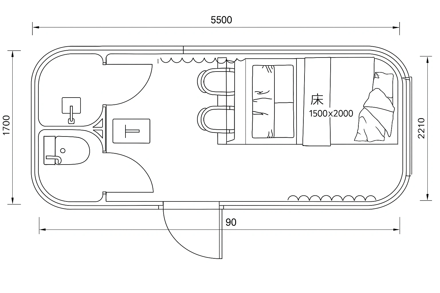 Space Cabin F2 — планировка капсульного дома